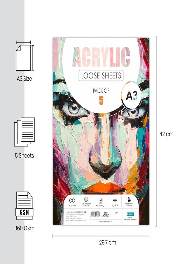 Scholar Acrylic Loose Sheets - 360 GSM Painting Paper | 5 Sheets | Professional Grade Acrylic Paper 100% Woodfree Cellulose | Heavyweight, Durable Surface for Painting & Mixed Media Art (A3) - Image 2